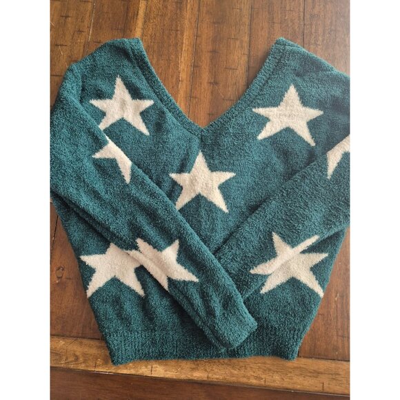 Starry Teal Blue Rain Francescas Knitted Sweater V-Neck Twist Front S - Picture 2 of 4